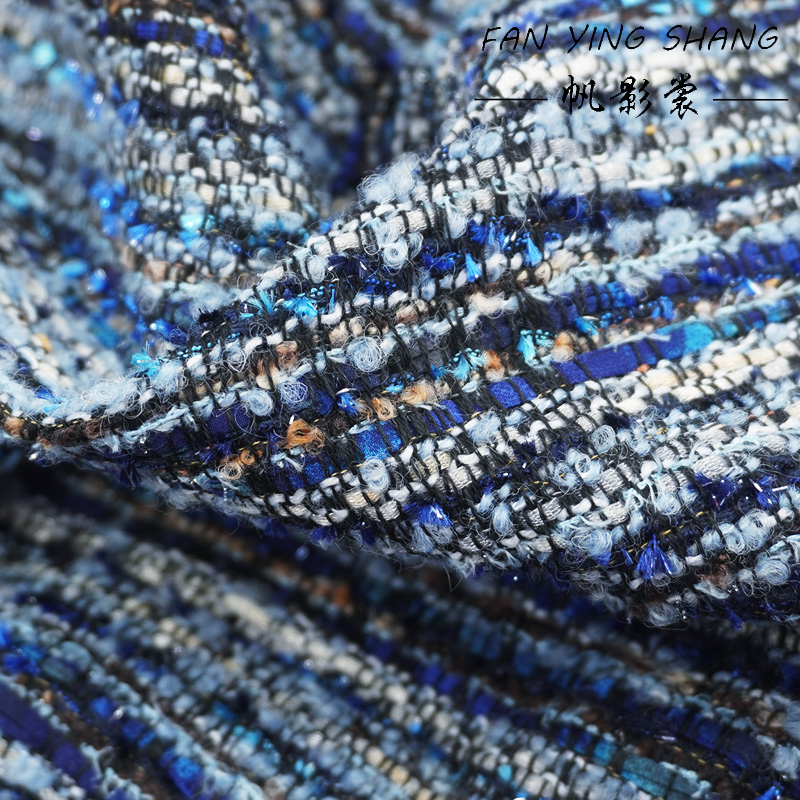 Sewing Tweed - Яркая шифоновая шерстяная твидовая ткань синей